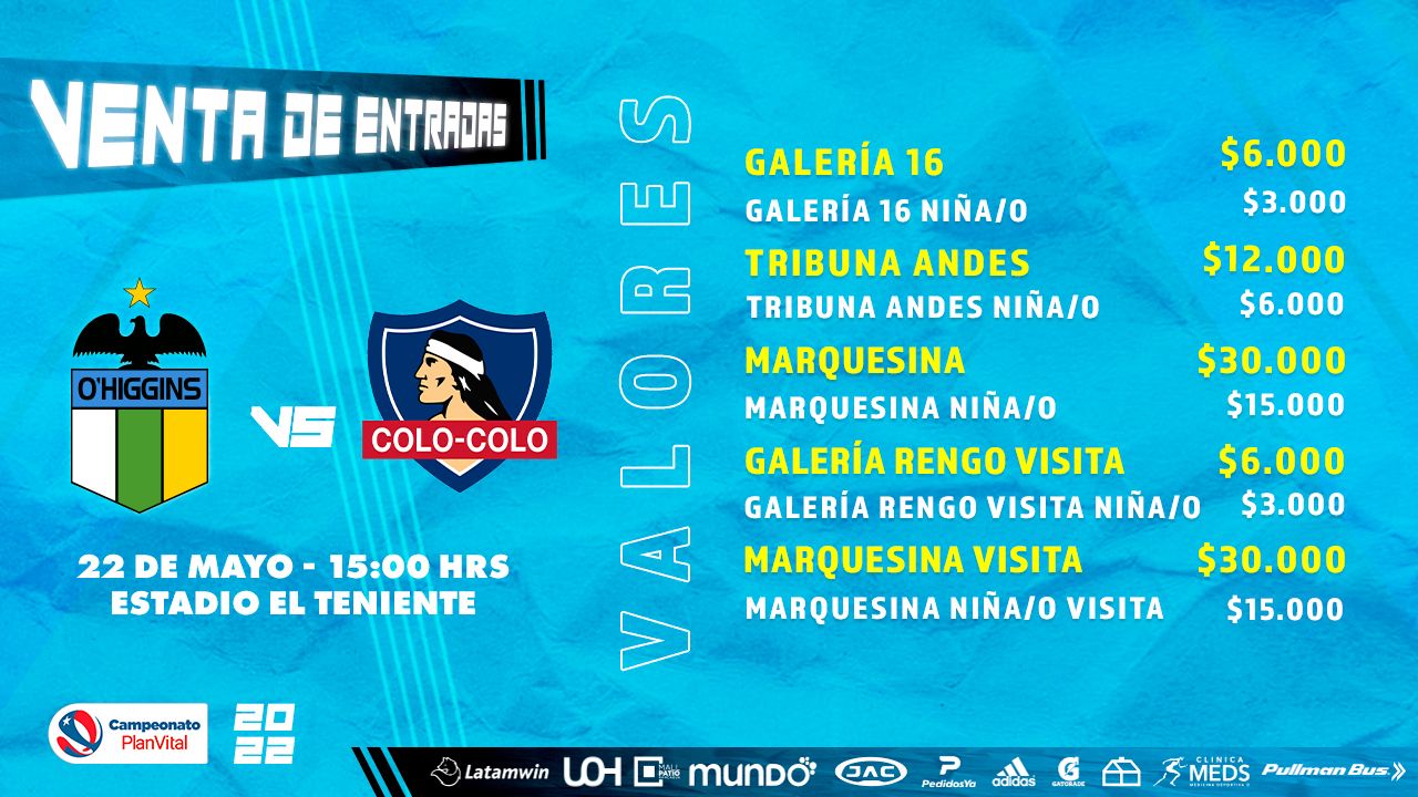 Venta de entradas o higgins fc colo colo o higgins fc el orgullo
